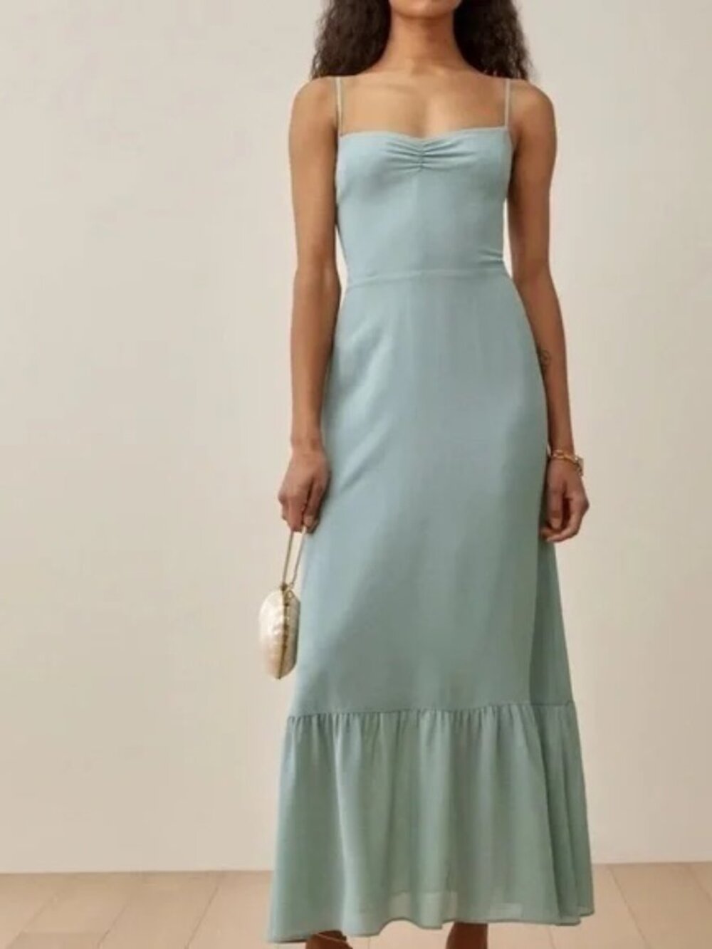 Reformation Emersyn Sweetheart Neck Trumpet Skirt Dress Celadon Size 6